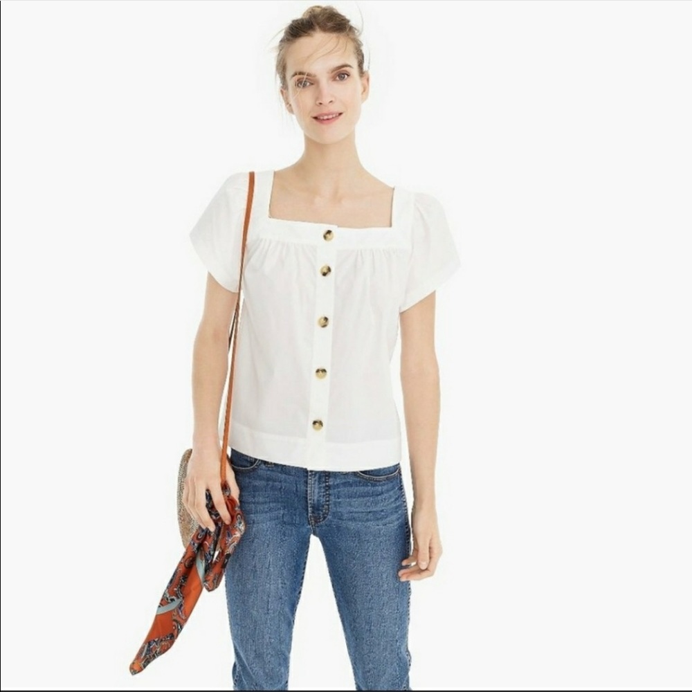 Point Sur Button Front Square Neck Top White